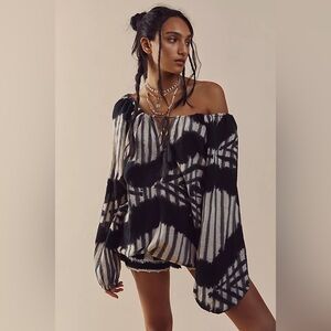 One teaspoon free people boho tie dye top off the shoulder slouchy xs nwt new